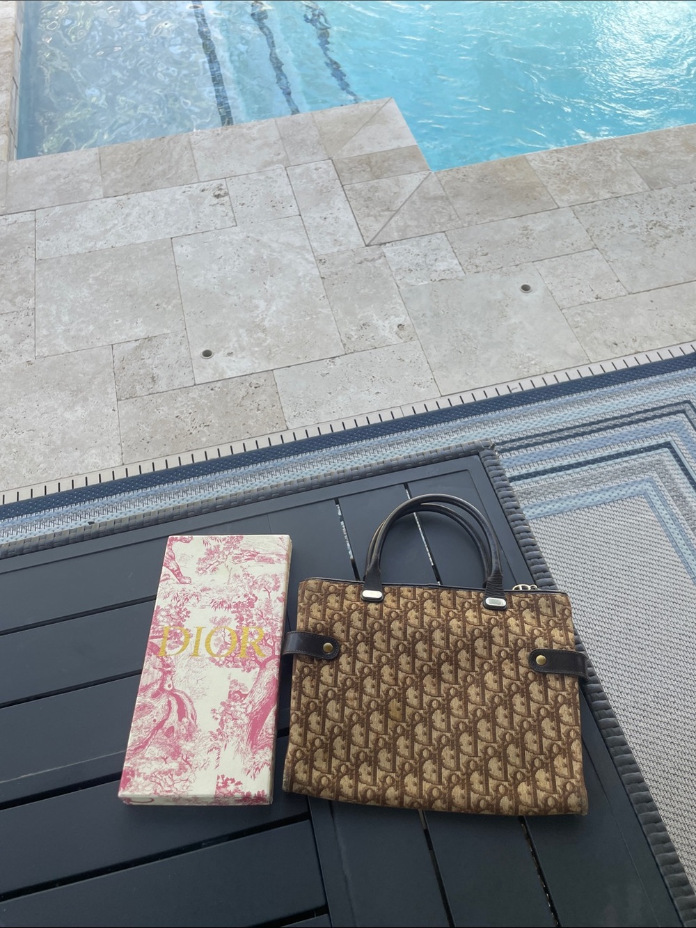Rare Dior Brown Monogram Canvas Tote with Dark Brown Trim - Picture 5 of 12